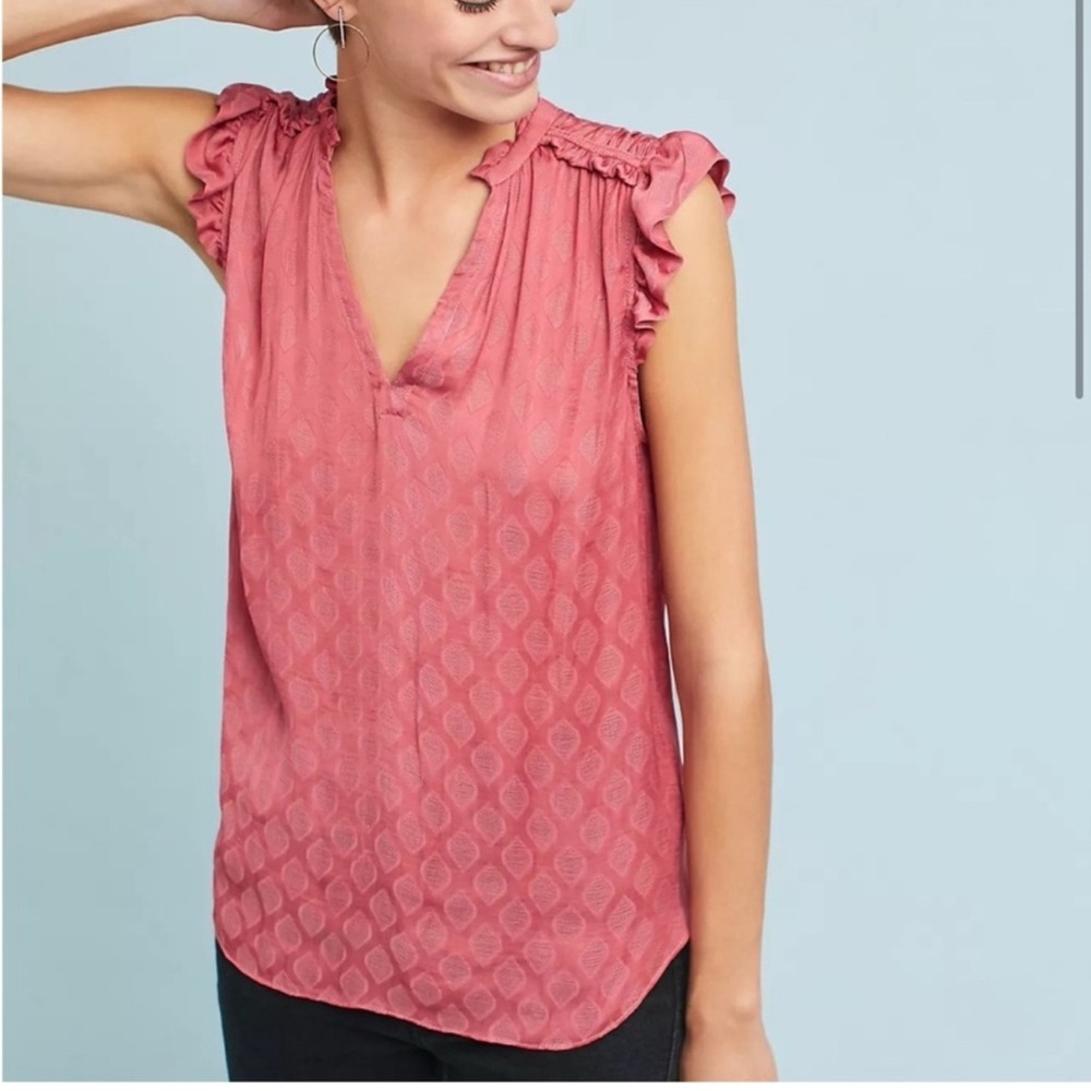 Maeve Anthropologie Mauve Ruffle Sleeve Blouse - Picture 4 of 8